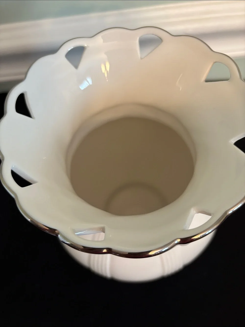 Lenox White Ceramic Globe Vase with Silver Accents